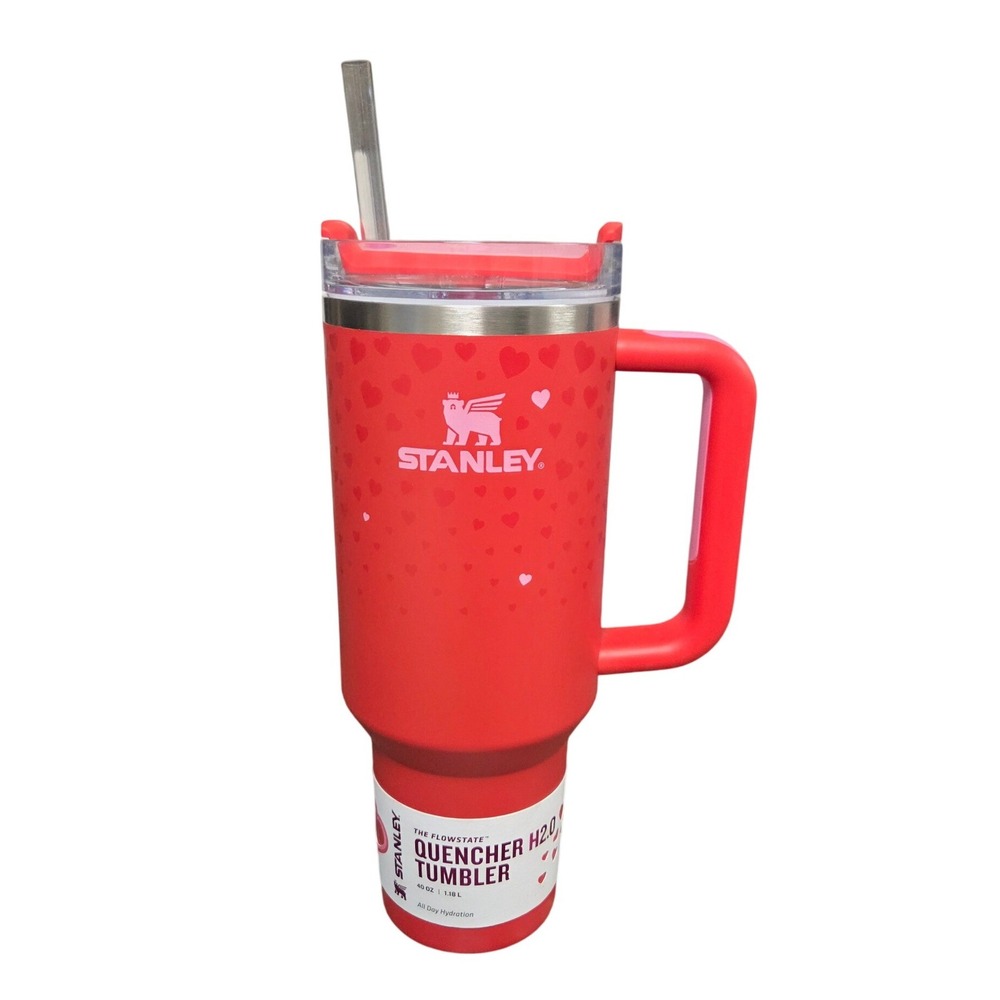 Stanley Quencher H2O Tumbler 40oz Red Heart Print Stainless Steel Valentines